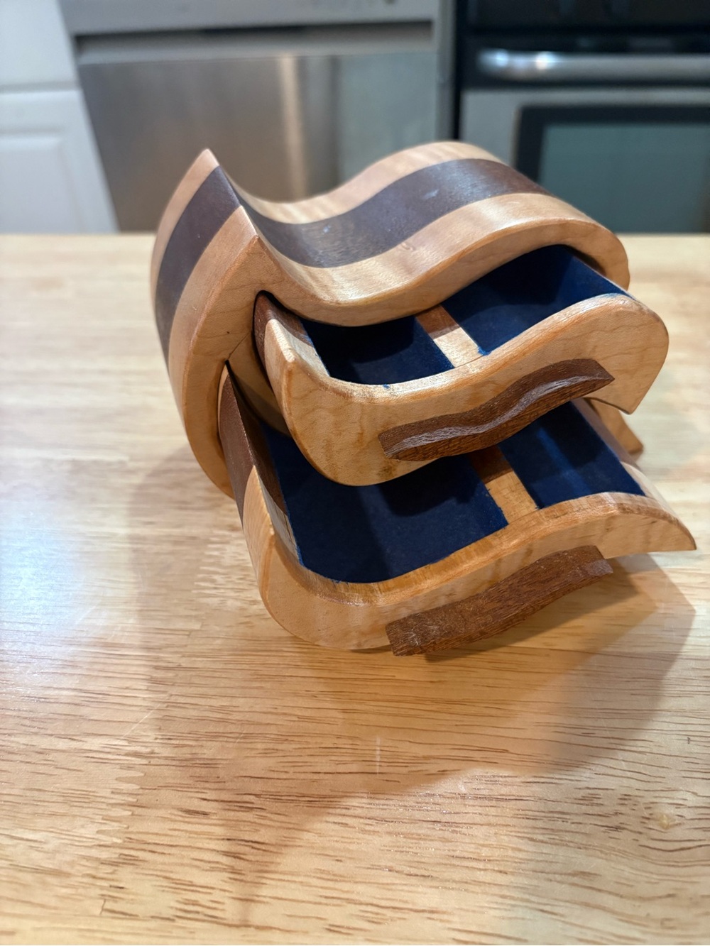 Handcrafted Two-Tone Wood Stacking Jewelry Box with Felt-Lined Drawers
